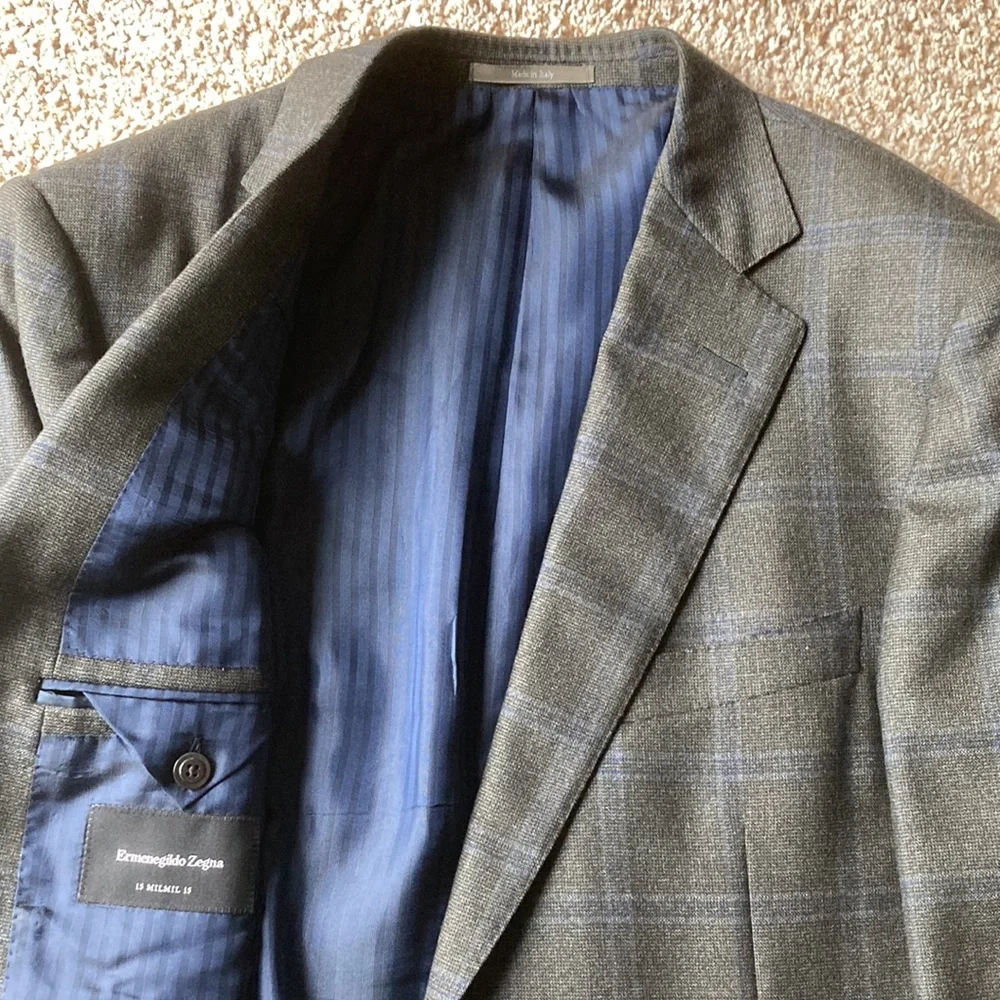 Ermenegildo Zegna Green Blue Windowpane Check Wool Sport Coat Eu 54 US 44 - Picture 2 of 12